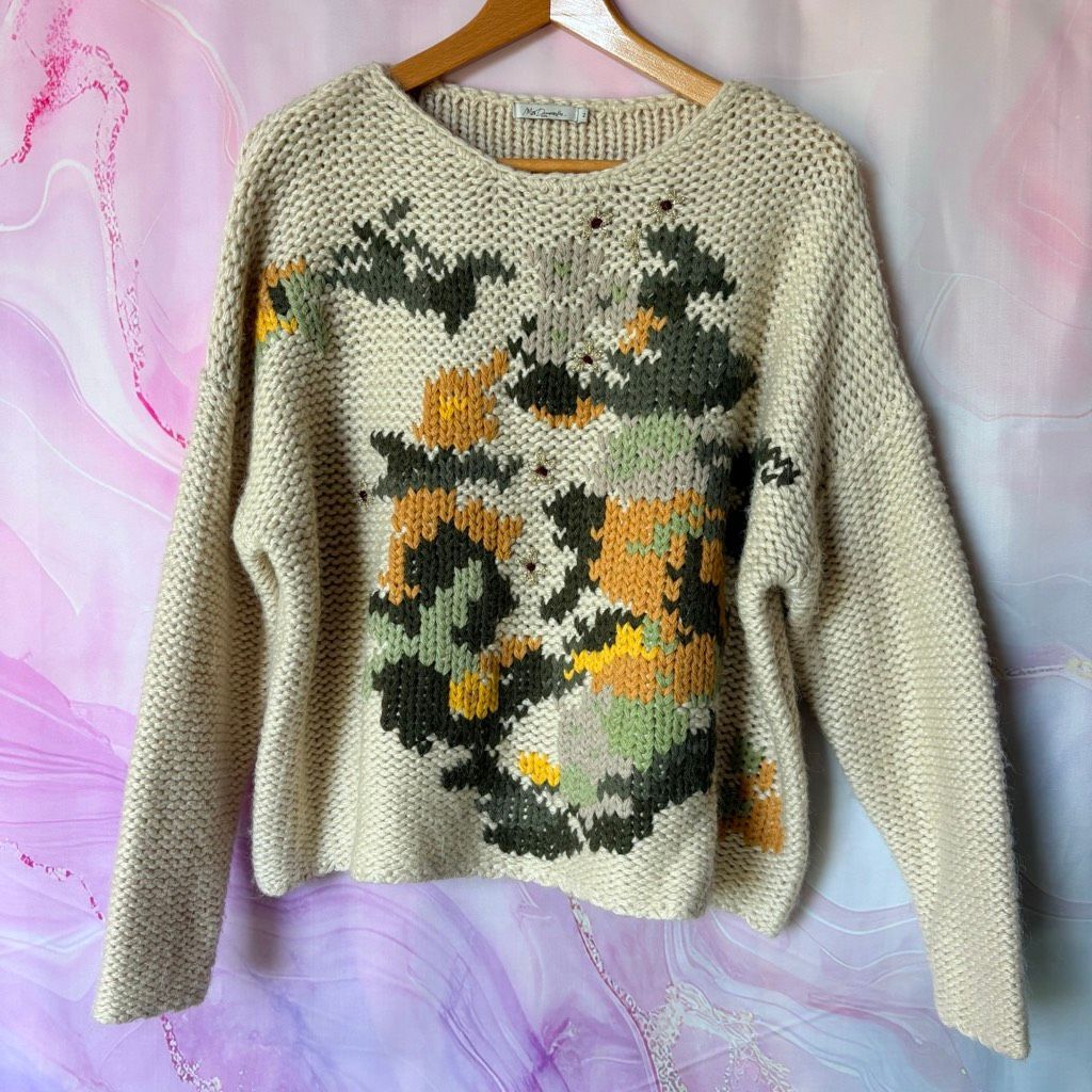 Mes Demoiselles Paris Cream Chunky Knit Sweater Wool Alpaca Preppy Luxury Boho